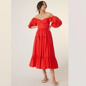 Elegant Anthropologie ATSU Red Off-Shoulder Dress